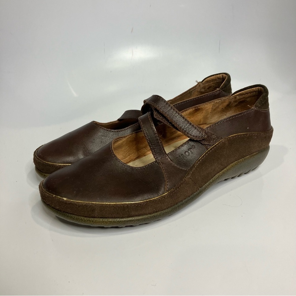 Naot Matai mary‎ Jane style shoes brown & gold leather size 37